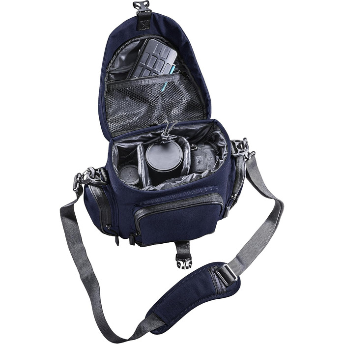 Сумка для камери Mantona Premium - підходить для камер DSR та DSM з об'єктивом (з пилозахистом, м'яким ремінцем, блискавкою, регульованим внутрішнім відділенням) (L, Синій)