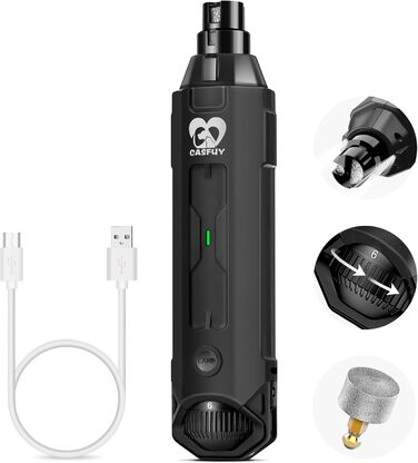 Електричний точило для собачих кігтів Casfuy 6-ступінчате - Безшумний, акумуляторний тример для собак великих, середніх та малих порід (сірий)