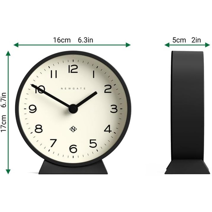 NEWGATE® M Silent Mantel Clock - 'No Tick' - A Modern Mantel Clock - Small Clock - Mantel Clocks - Minimalist Dial - (Black)