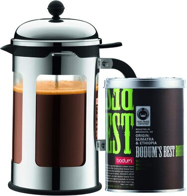 Френч-прес Bodum CHAMBORD 1,5 л, нержавіюча сталь, чорний, із захистом від проливання
