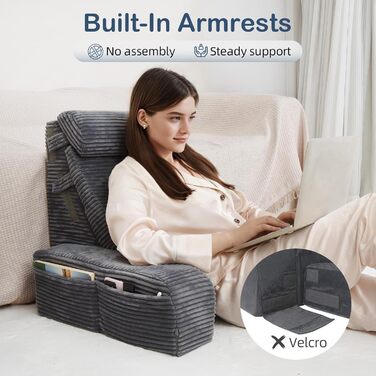 Регульоване подушкове крісло для читання Vekkia з підставкою для спини - XL кишені, зональний пінополіуретан для підтримки, ідеально для читання, ігор та відпочинку