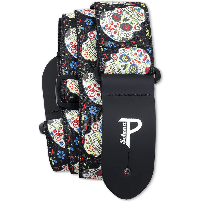 Гітарний ремінь Perri's Leathers з нейлону з жаккардовим малюнком троянд та черепів (бежевий, регульований) - для акустичної, бас та електрогітари, з Канади