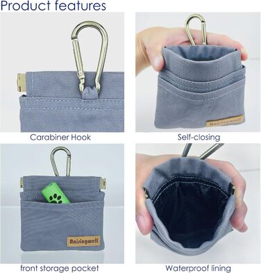 Сумка для корму для собак Leckerlibeutel: міцна бавовняна сумка для прогулянок з карабіном та самозакривною застібкою. Ідеально для подорожей та активного відпочинку (сірий)