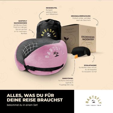 Подушка для шиї з Memory Foam - для автомобіля та літака, ергономічна, проти болю в шиї, для сну, для далеких перельотів, можна прати (Рожева)