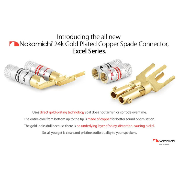 Позолочені бананові роз'єми Nakamichi 24K для акустичних кабелів 12-18 AWG, 4 мм для підсилювачів, Hi-Fi ресиверів та домашніх кінотеатрів, 4 шт (2 пари)