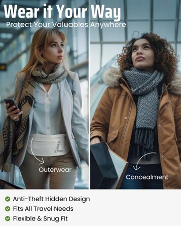 Грифель для подорожей: прихований поясний гаманець для чоловіків та жінок з RFID-блокуванням – безпечний для документів, грошей та телефону (бежевий)