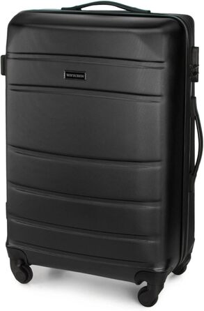 Набір валізWITTCHEN Globe Line: 4 валізи (великий, середній, маленький, ручна поклажа) з ABS-пластику, 4 колеса, кодовий замок, телескопічна ручка, чорний колір. Підходить для Lufthansa, Eurowings, Ryanair, Condor, Discover Airlines