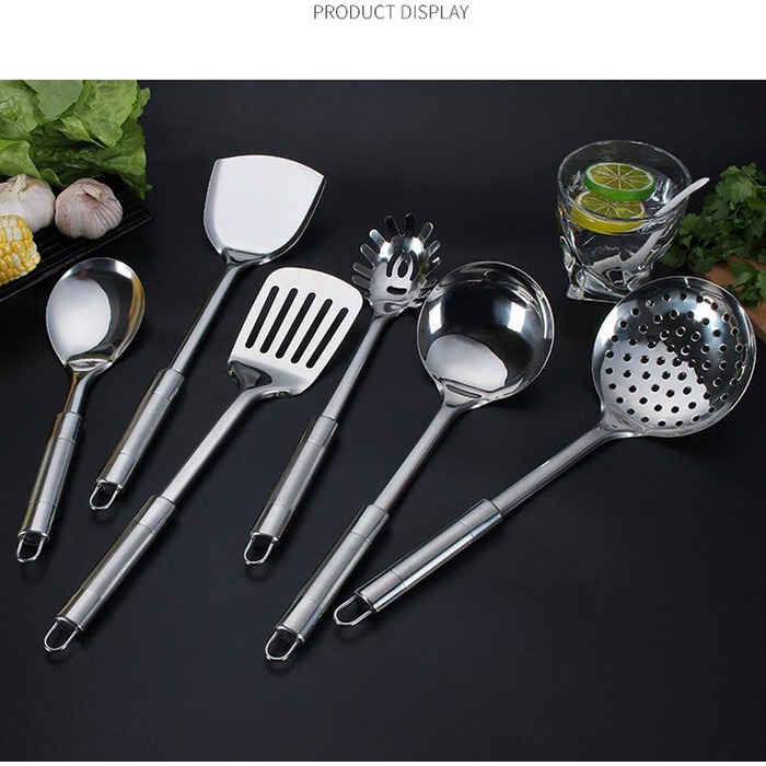 Набір кухонного приладдя 6 шт: ложка для готування, лопатка для смаження, нержавіюча сталь