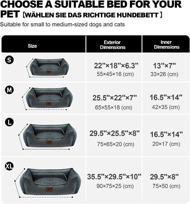 Dog Bed for Small and Medium Dogs 65x55x18cm, Washable Dog Cushions, Removable Cover, Dog Sofa Dog Basket with Raised Edges, Fluffy Cat Bed Dog Bed with Nubs, Dark Grey
