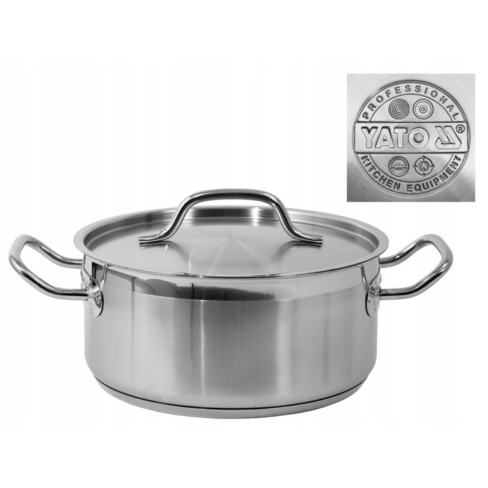 Низька каструля з кришкою, нержавіюча сталь 21/0, 24x11 см, 5 л YATO YG-00041