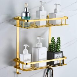 Maifey Shower Shelf Gold, Shower Caddy No Drilling Bathroom Shelf Made of Metal Wall Shelf Shower Basket, Stainless Steel, Adhesive Installation (2 Tier, Light Gold)