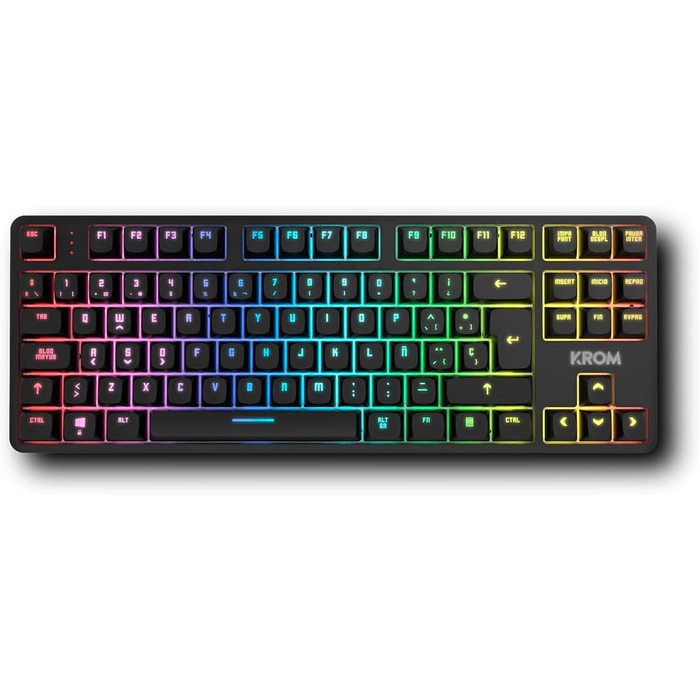 KROM Kabala – Бездротовий ігровий набір з мембранної клавіатури RGB Rainbow, 6 антиблінгуваних клавіш, оптична миша 800-4800 DPI, іспанська розкладка, сумісний з ПК (Kernel Pro Spanish)