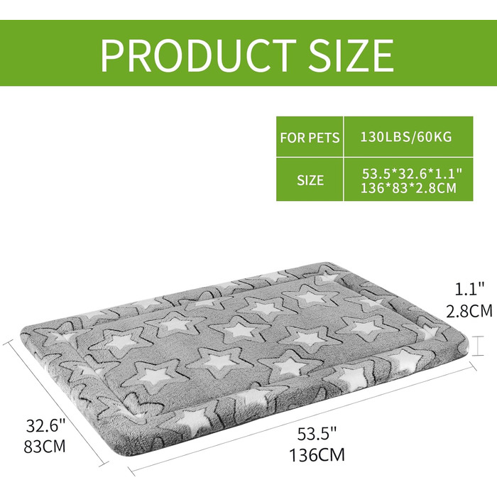EMPSIGN Dog Bed, Medium-Sized Dogs, Washable Dog Cushion (Cool and Warm), High-Density Foam Dog Mat for Cages, Grey, 76x51x2.8cm (XXXL (137*84*2.8cm))