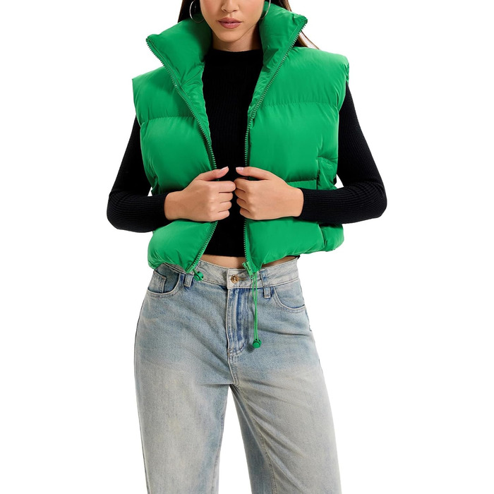 Стежка Daen з коміром-стійкою, блискавкою, коротка, тепла, з підкладкою, пуфер, жіноча куртка (зелений, M)
