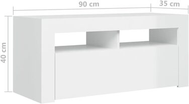 ТВ тумба vidaXL з LED підсвіткою, глянцева біла, 90x35x40 см, низька шафа для телевізора, медіатумба, HiFi меблі
