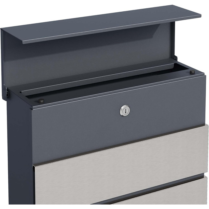 Поштовий ящик настінний сталевий V63 антрацит з дерев'яним декором 410x130x370 мм, з замком, плавним закриттям та відділенням для газет