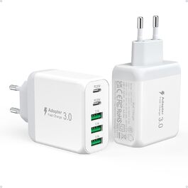 Багатопортовий зарядний пристрій Gcstnn 50W з 2 USB-C та 3 USB-A портами (білий) - для iPhone, iPad, Samsung Galaxy, Google