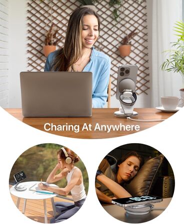 Сумка-органайзер для зарядки MagSafe: Складна зарядка для Apple, індукційна зарядка для iPhone 16/15/14/13/12, зарядка для Apple Watch та AirPods (з 30W адаптером), білий колір