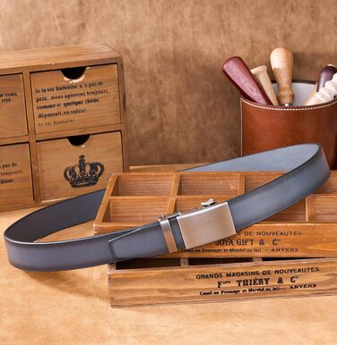 Чоловічий шкіряний ремінь VRLEGEND з автоматичною застібкою (ратинг) без дірок для ділового костюма, розмір регулюється, з подарунковою коробкою, сірий