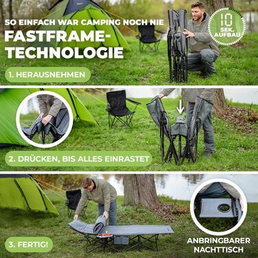 Кемпінгове ліжко NORDICTRAILS - XXL, комфортне, розкладне | Для відпочинку на природі, гостей, риболовлі | З м'яким матрацом (сірий)