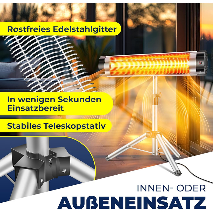 Інфрачервовий обігрівач KESSER® 2500W з пультом дистанційного керування та захисним чохлом, телескопічною стійкою, для тераси та дому