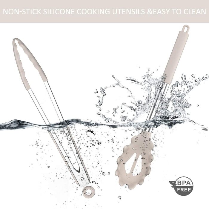 Набір кухонних аксесуарів Umite Chef, 15 предметів, силікон, сірий/хакі, для антипригарного посуду