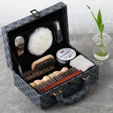 FGXY Shoe Care Set, 11-Piece Shoe Care Set Shoe Polishing Travel Set with Brush Horsehair Shoe Cream Wood Applicator Brushes Shoehorn