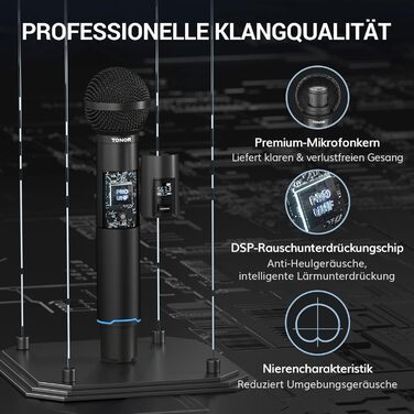 TONOR TW720 Бездротовий мікрофон Bluetooth з металевим корпусом, UHF, 100м, 2 шт. для караоке, вечірок, конференцій