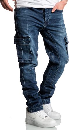 Чоловічі джинси карго Amaci&Sons Regular Slim 7977 темно-сині, розмір 36W/32L, з потертостями