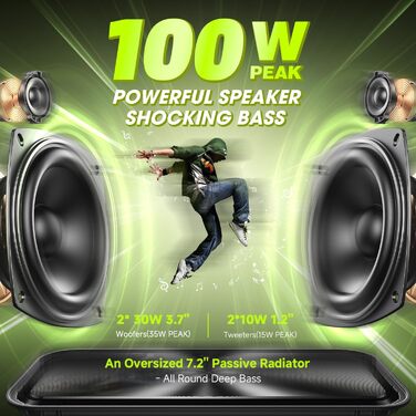 W-KING Bluetooth колонка 100W (60W) IPX6, портативна, глибокий бас, до 40 годин, TF/AUX/EQ, зелена