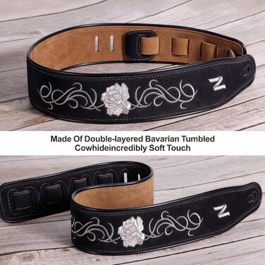 Гітарний ремінь Nefelibata з вишивкою троянд, 2.7', подвійний, з баварської шкіри, з пінополіуретановим наповнювачем, для акустичної, бас та електрогітари