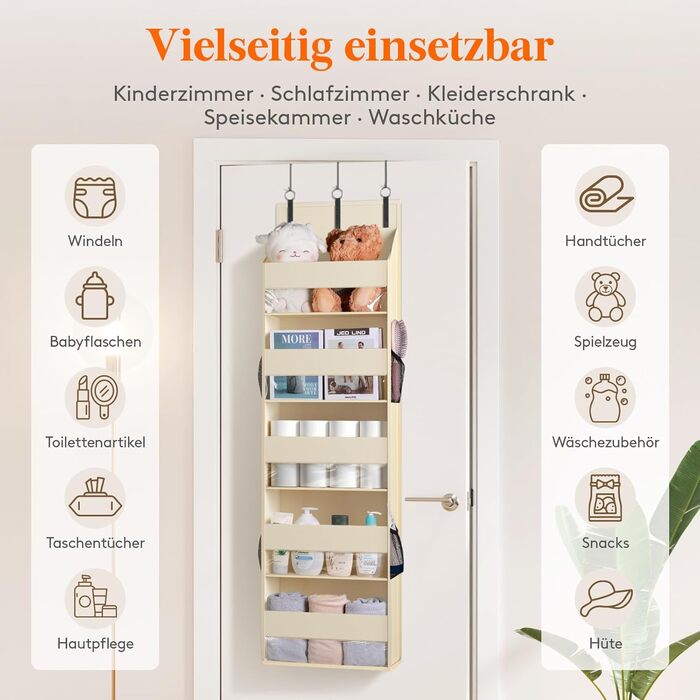 Органайзер для полиць LifeWit Türorganizer з 5 полицями та 4 кишенями, бежевий, до 20 кг