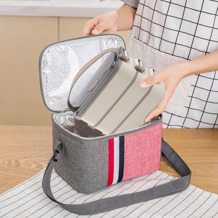 Ланчбокс Brotdose 3-х ярусний на 2200 мл з посудом, для дорослих, без BPA, підходить для мікрохвильової печі, бежевий