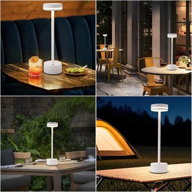 Настільна лампа акумуляторна LED 2 в 1: бездротова, димована, з USB-C зарядкою, сенсорна, для спальні, їдальні, офісу (біла)