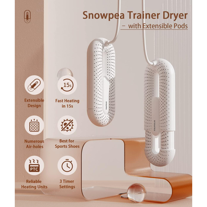 Електричний сушильник для взуття Snowpea Ultra з вентилятором, 37 Вт, швидке сушіння, гаряче повітря, ультрабілий дизайн