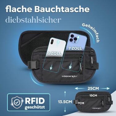 Чоловіча/жіноча поясна сумка з RFID захистом (водостійка) - поясний ремінь для безпечних подорожей. Підходить для спорту, бігу та подорожей (чорна)