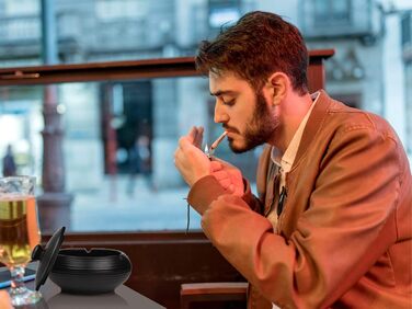 Керамічна попільничка для сигарет чорного кольору з кришкою, для вулиці, ретро-дизайн, захист від вітру, для дому, офісу, балкону, дивану