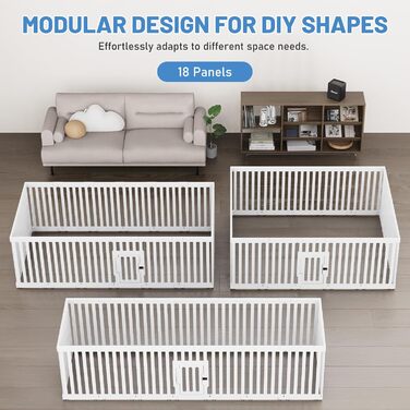 Клітка для цуценят Indoor 65 см, пластикове огородження для собак з неслизькими присосками, вольєр для маленьких собак, 18 панелей, 18 шт (168 x 135 x 65 см), з окремими секціями