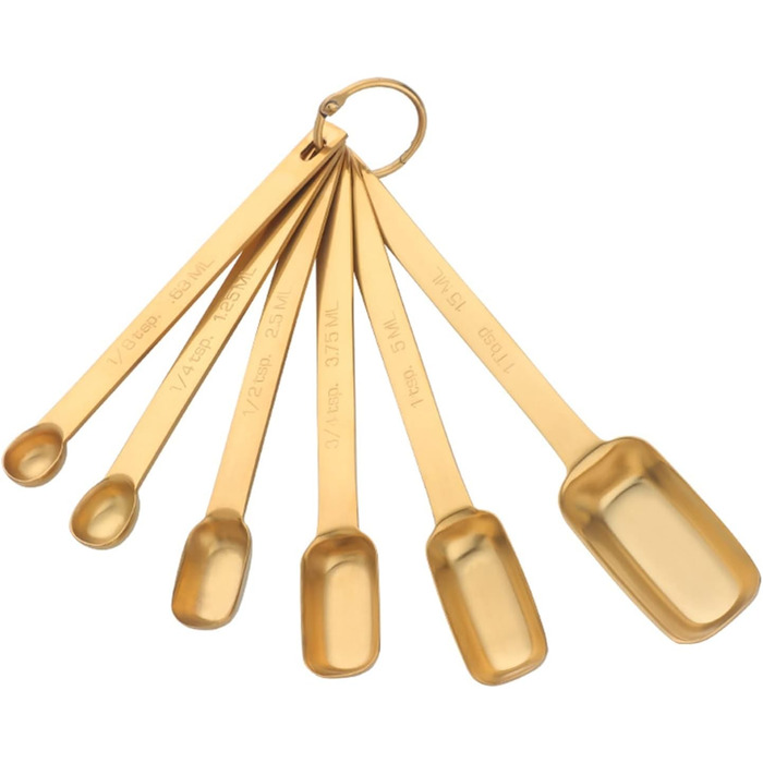 6-Piece Measuring Spoon Set for Teaspoons, Coffee, Sugar, Cake, Baking, Gold Measuring Cups, Kitchen Measuring Spoons, Baking Utensils (Color: A Silver) (B Gold)