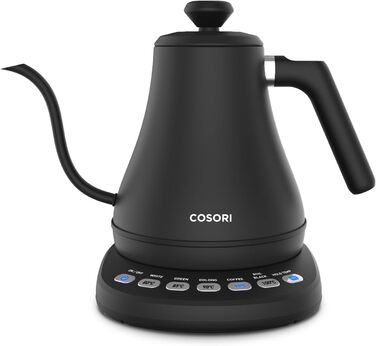 1.7 Liter Glass Kettle, Blue LED, BPA-free, 2200 Watt, 5-minute boiling time, overheat protection, 360° swivel base, Borosilicate glass kettle with stainless steel base and filter (Cosori Swan-neck Kettle)