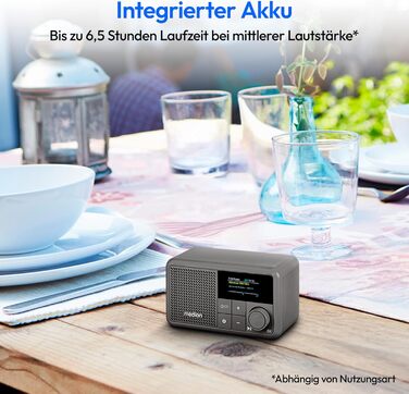 MEDION S66822 Портативне міні-радіо DAB+ з Bluetooth, акумулятор (до 6,5 годин), дисплей, телескопічна антена, таймер сну, будильник, AUX, USB-C, зелений (сірий)