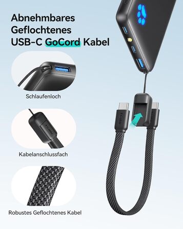 Power Bank INIU 10000mAh 45W USB-C PD3.0 з ліхтариком, бежевий - Зовнішній акумулятор для iPhone, Samsung, iPad