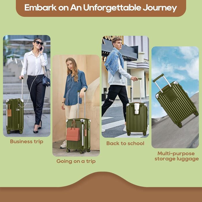 Набір валіз Joyway 5шт з ABS, розширюваний, з TSA замком, 4 колеса, набір для подорожей, зелений