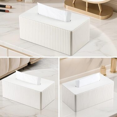 Коробка для серветок KingFOM з PU шкіри, біла, прямокутна – для вітальні, ванної кімнати та офісу