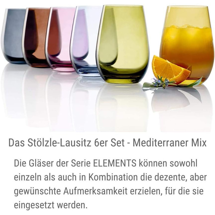 Stölzle Lausitz Water Glasses Set Elements Mediterranean Mix 465 ml to the brim / Set of 6 Water Glasses Dishwasher-safe, high break resistance / Drinking Glasses Set Crystal Glass / Juice Glasses Set