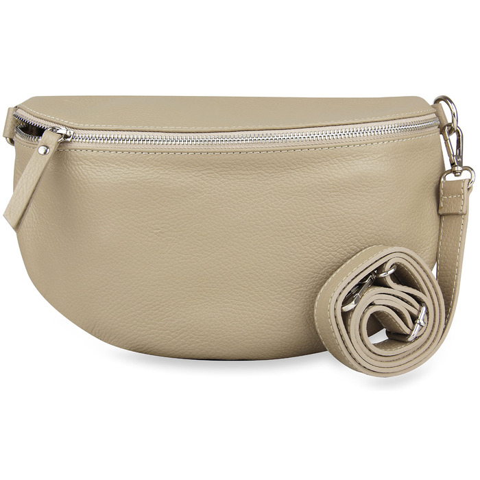 Сумка-бананка жіноча Frentree зі шкіри, Італія, крос-боді, Taupe (срібло), Maxi