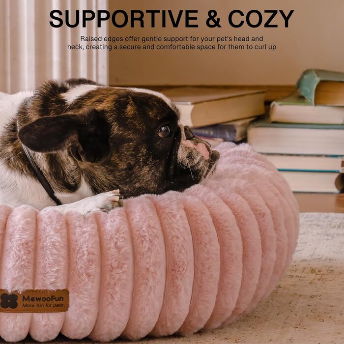 Кругле м'яке ліжко для собак MEWOOFUN, рожеве, 64x64x18 см, з антиковзною основою