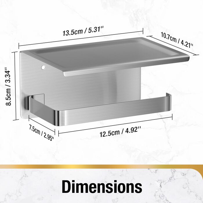 Тримач туалетного паперу HITSLAM без свердління, нержавіюча сталь з полицею, самоклеючий, для ванної кімнати