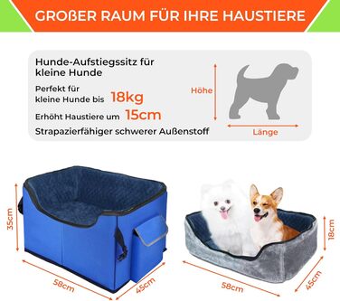 Stable Multi-Pet Car Seat Booster with Safety Belt for Medium Dogs - Washable & Reinforced Dog Basket for Rear Seat (Blue, M)
