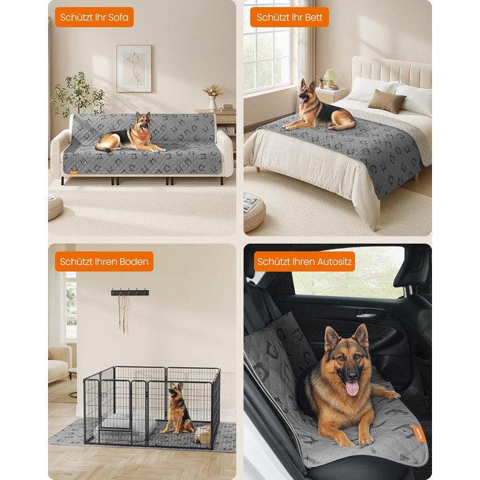 Водонепроникний килимок для собак Feandrea, 178x76 см, захист для авто/дивану, машинне прання, антиковзаюча підкладка, стеганий дизайн, тауновий сірий (XL 208x132 см)